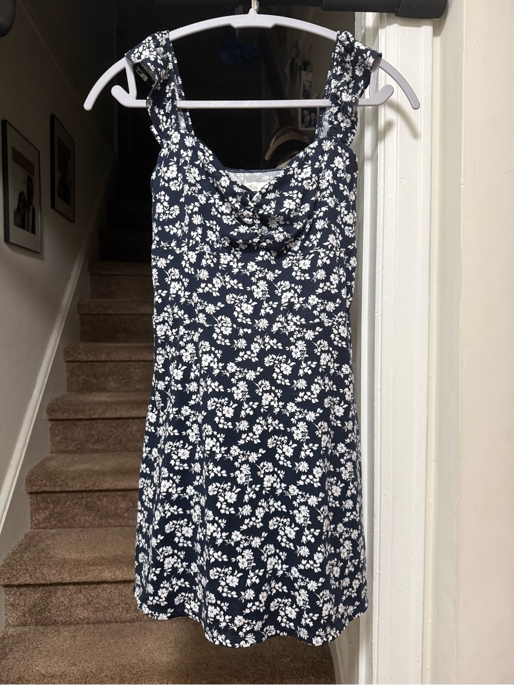 Hollister Navy Dress with Shorts with White Floral Print